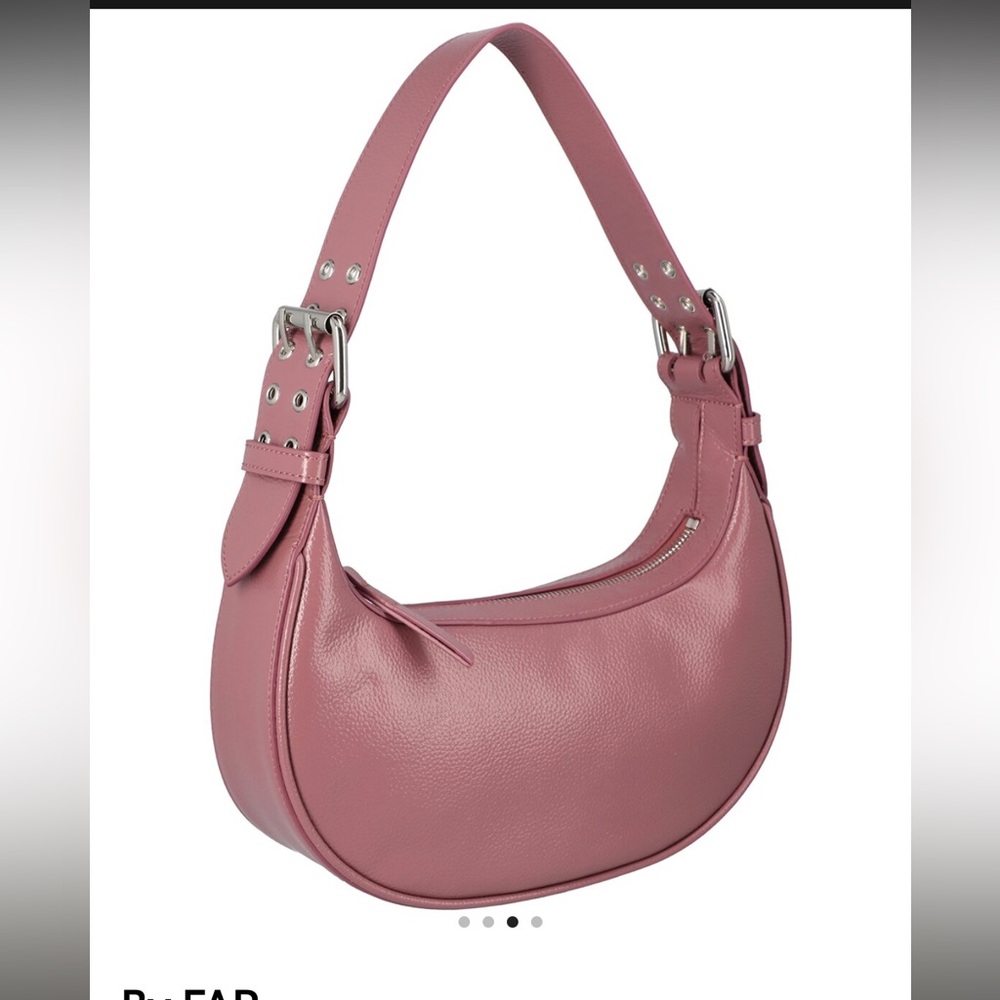 BY FAR Dusty Pink Leather Shoulder Bag with buckles